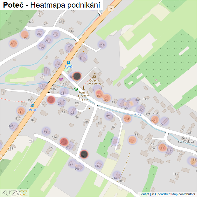 Mapa Poteč - Firmy v části obce.