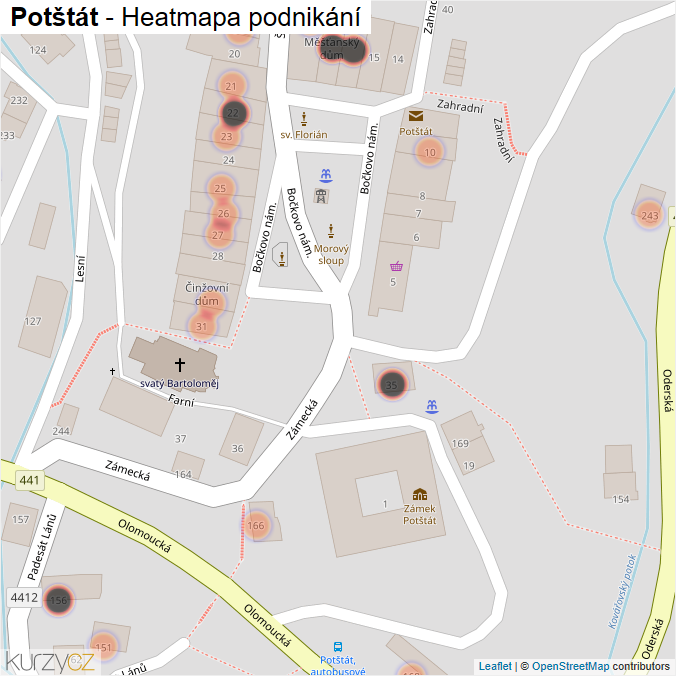 Mapa Potštát - Firmy v obci.