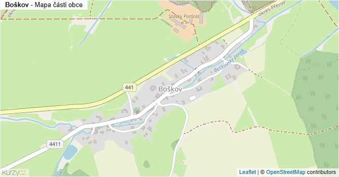 Boškov - mapa části obce