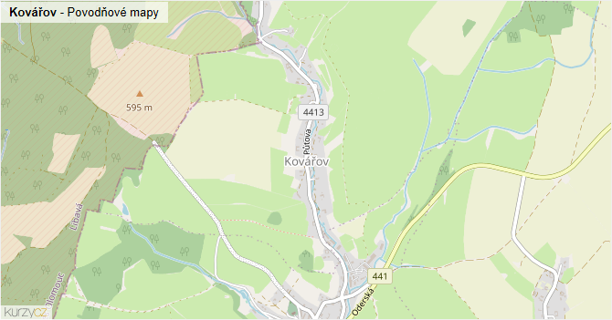 Kovářov - záplavové mapy stoleté vody