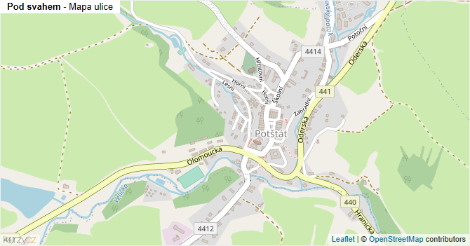 Pod svahem - mapa ulice