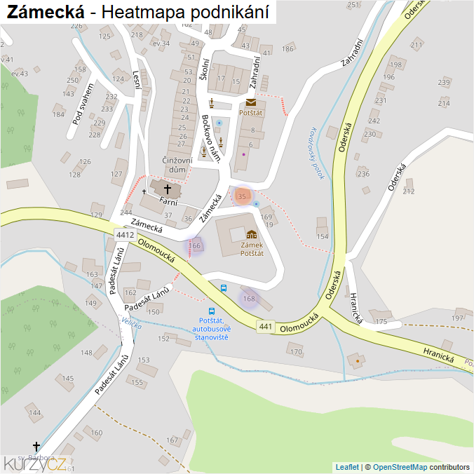 Mapa Zámecká - Firmy v ulici.