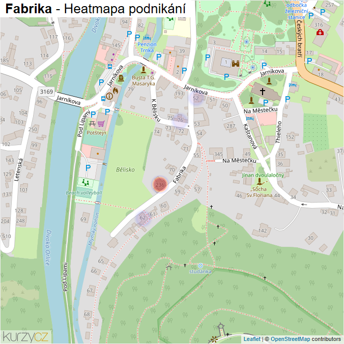 Mapa Fabrika - Firmy v ulici.