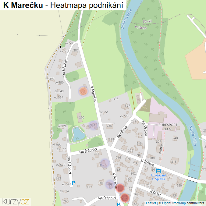 Mapa K Marečku - Firmy v ulici.