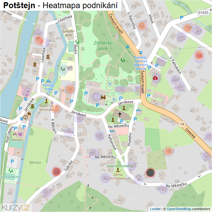Mapa Potštejn - Firmy v části obce.