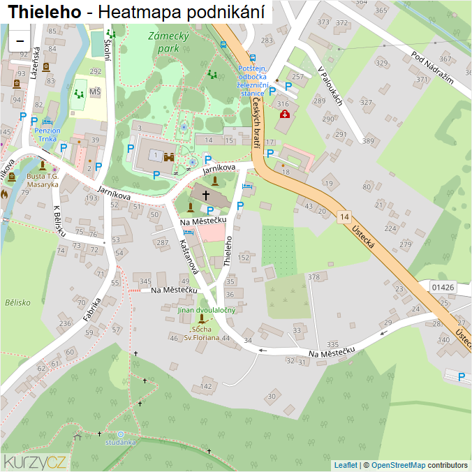 Mapa Thieleho - Firmy v ulici.