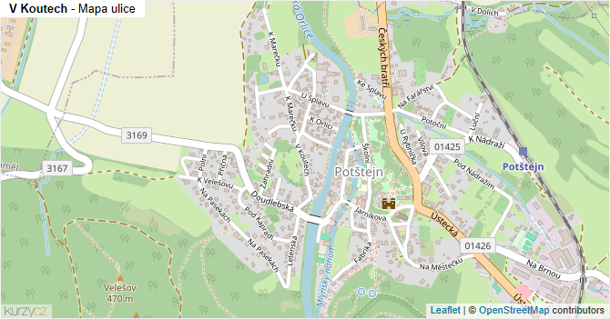 V Koutech - mapa ulice
