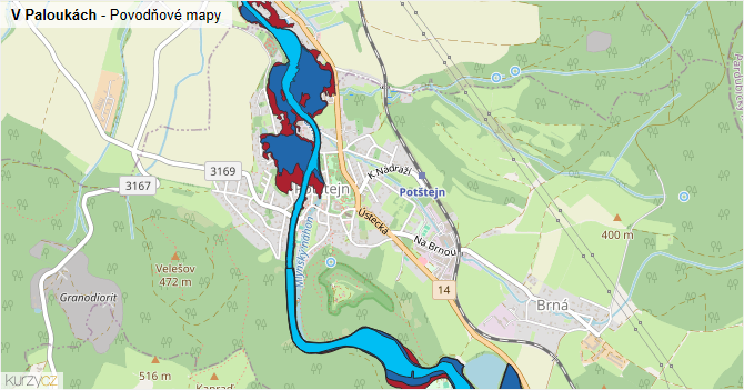 V Paloukách - záplavové mapy stoleté vody