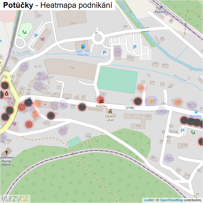 Mapa Potůčky - Firmy v části obce.