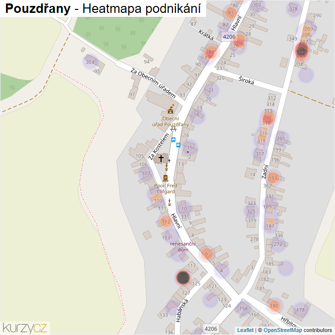 Mapa Pouzdřany - Firmy v části obce.