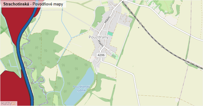 Strachotínská - záplavové mapy stoleté vody