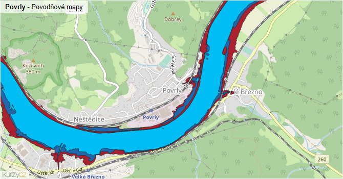 Povrly - záplavové mapy stoleté vody