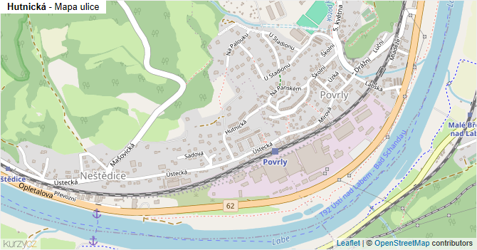 Hutnická - mapa ulice