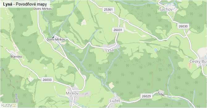 Lysá - záplavové mapy stoleté vody