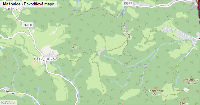Mašovice - záplavové mapy stoleté vody