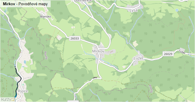 Mírkov - záplavové mapy stoleté vody