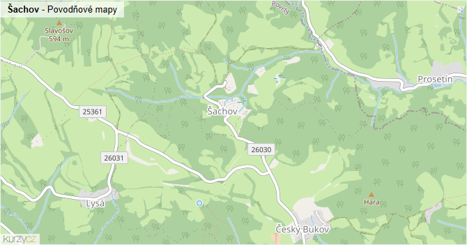 Šachov - záplavové mapy stoleté vody