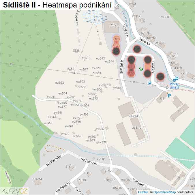 Mapa Sídliště II - Firmy v ulici.