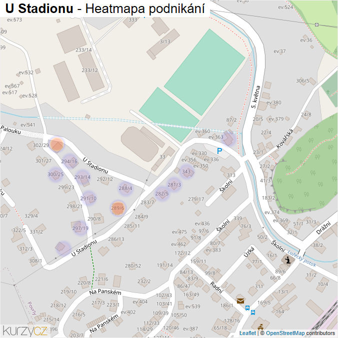 Mapa U Stadionu - Firmy v ulici.