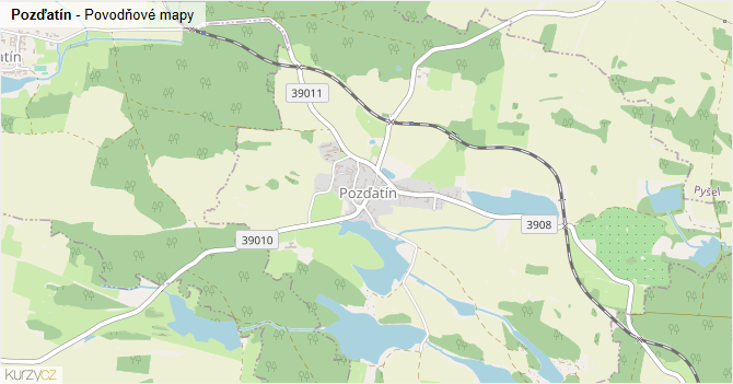 Pozďatín - záplavové mapy stoleté vody