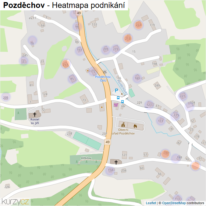 Mapa Pozděchov - Firmy v části obce.