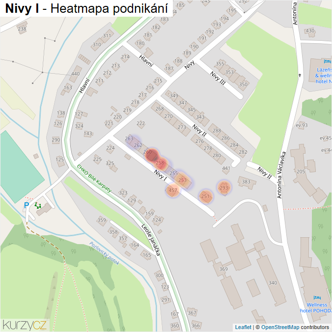 Mapa Nivy I - Firmy v ulici.