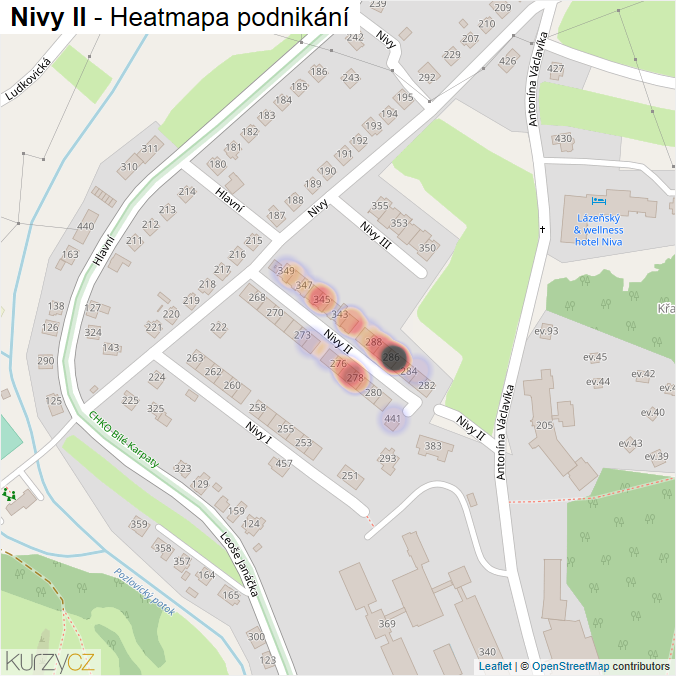 Mapa Nivy II - Firmy v ulici.
