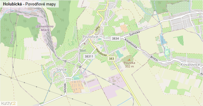 Holubická - záplavové mapy stoleté vody
