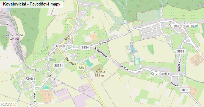 Kovalovická - záplavové mapy stoleté vody
