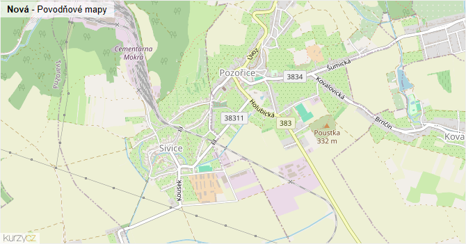 Nová - záplavové mapy stoleté vody