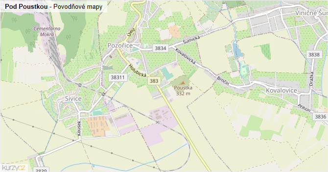 Pod Poustkou - záplavové mapy stoleté vody
