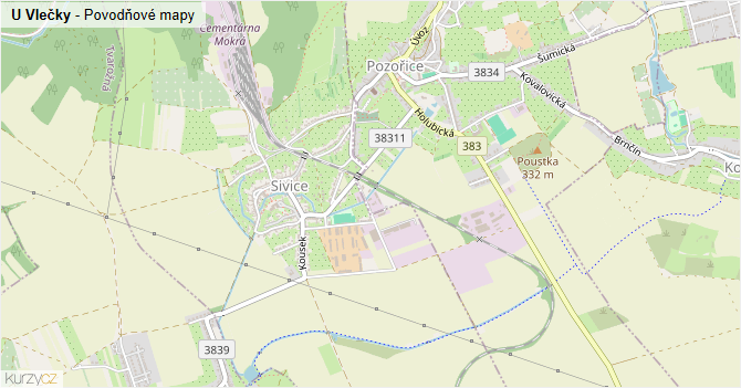U Vlečky - záplavové mapy stoleté vody
