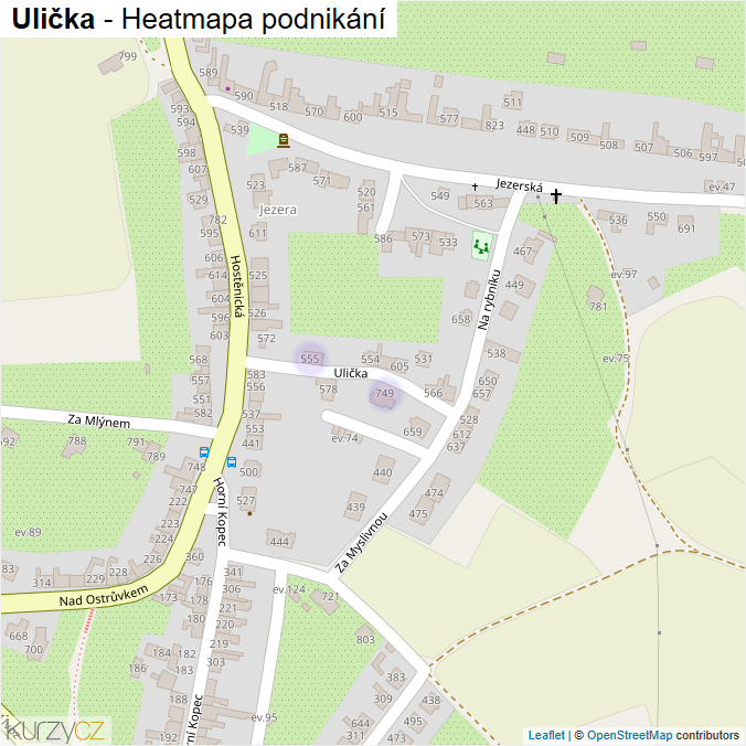 Mapa Ulička - Firmy v ulici.