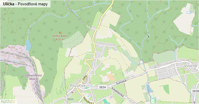 Ulička - záplavové mapy stoleté vody