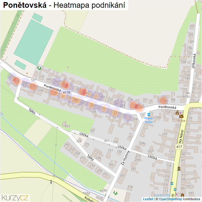 Mapa Ponětovská - Firmy v ulici.