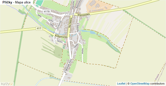 Příčky - mapa ulice