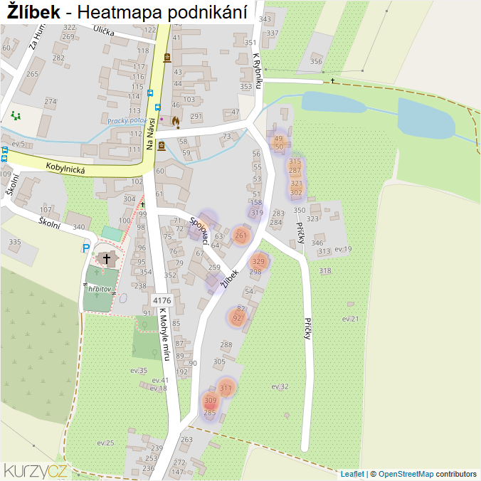 Mapa Žlíbek - Firmy v ulici.