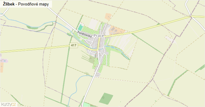 Žlíbek - záplavové mapy stoleté vody