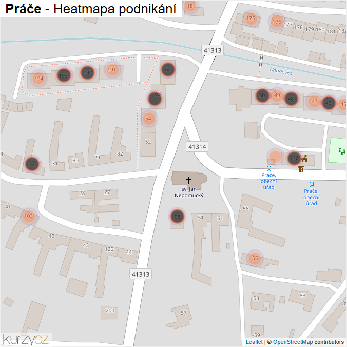 Mapa Práče - Firmy v obci.