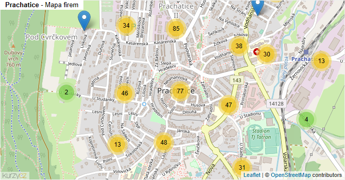 Prachatice - mapa firem