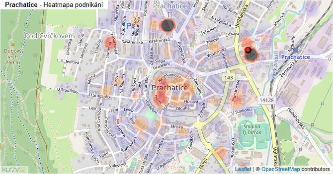 Prachatice - mapa podnikání