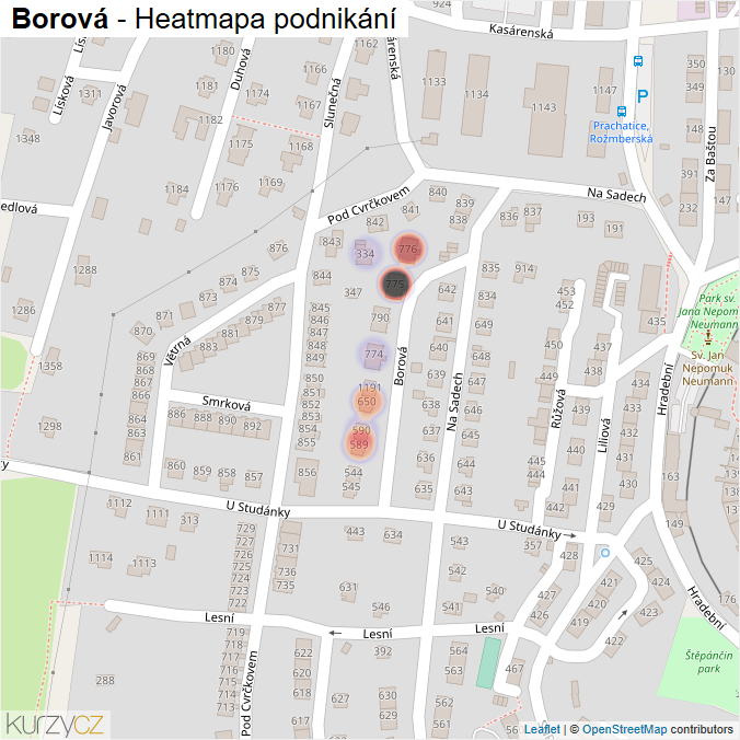 Mapa Borová - Firmy v ulici.