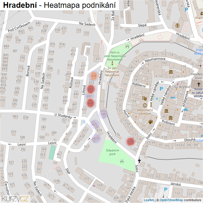 Mapa Hradební - Firmy v ulici.