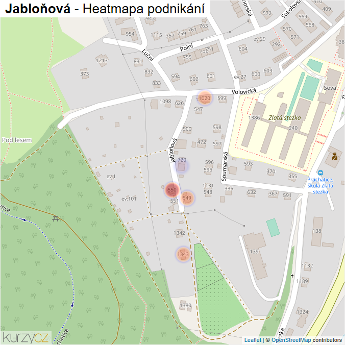 Mapa Jabloňová - Firmy v ulici.