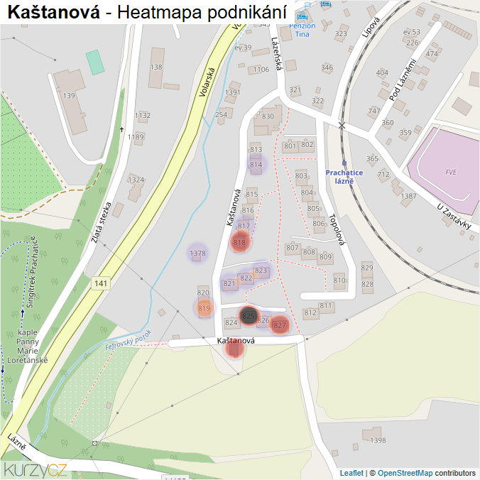 Mapa Kaštanová - Firmy v ulici.