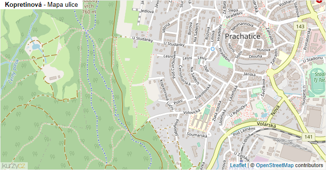 Kopretinová - mapa ulice