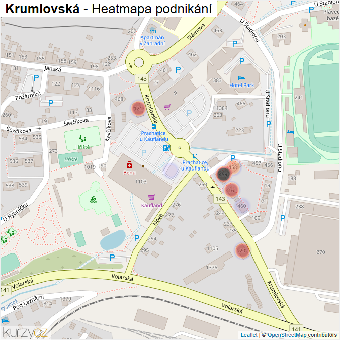 Mapa Krumlovská - Firmy v ulici.