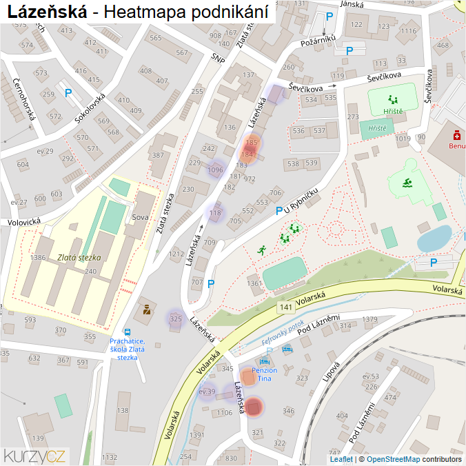 Mapa Lázeňská - Firmy v ulici.