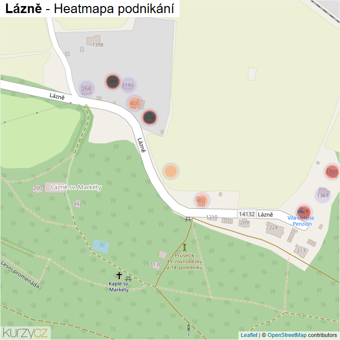 Mapa Lázně - Firmy v ulici.