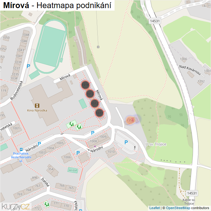 Mapa Mírová - Firmy v ulici.